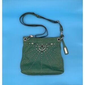 Abro Green Genuine Leather Studded Shoulder Bag Purse Italy Y2K